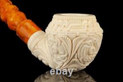 Ornate Rhodesian Pipe By H EGE BLOCK MEERSCHAUM-NEW-HAND CARVED W Case#1646