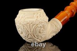 Ornate Rhodesian Pipe By H EGE BLOCK MEERSCHAUM-NEW-HAND CARVED W Case#1646