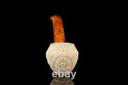 Ornate Rhodesian Pipe By H EGE BLOCK MEERSCHAUM-NEW-HAND CARVED W Case#1646