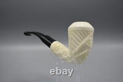 Ornate Rhodesian Pipe Masonic Emblem BLOCK MEERSCHAUM-NEW-HANDCARVED W Case#1655