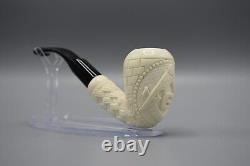 Ornate Rhodesian Pipe Masonic Emblem BLOCK MEERSCHAUM-NEW-HANDCARVED W Case#664