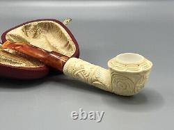 Ornate Rhodesian Pipe New Block Meerschaum Handmade With Army Pocket Case#1742