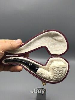 Ornate Rhodesian Pipe New Block Meerschaum Handmade With Fitted Case#1245