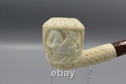 Ornate Rhodesian Pipe Unicorn Embossed BLOCK MEERSCHAUM-NEW-HANDMADE Case#1004