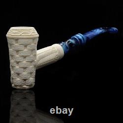 Ornate Slim Poker Pipe By H EGE New Block Meerschaum Handmade W Case#983