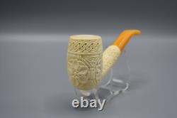 Ornate Tall Billiard Pipe BLOCK MEERSCHAUM-NEW-HAND CARVED Custom Case#562