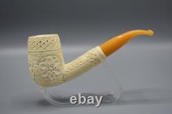 Ornate Tall Billiard Pipe BLOCK MEERSCHAUM-NEW-HAND CARVED Custom Case#562