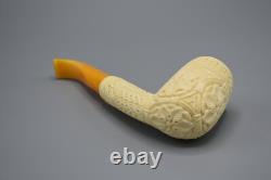 Ornate Tall Billiard Pipe BLOCK MEERSCHAUM-NEW-HAND CARVED Custom Case#562