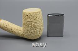 Ornate Tall Billiard Pipe BLOCK MEERSCHAUM-NEW-HAND CARVED Custom Case#562