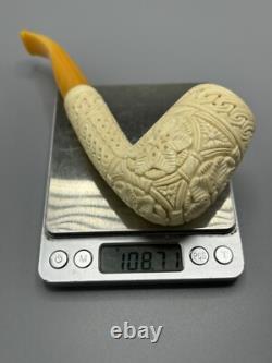 Ornate Tall Billiard Pipe BLOCK MEERSCHAUM-NEW-HAND CARVED Custom Case#562