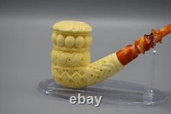 Ornate Tall Stack Pipe block Meerschaum New Comes In Custom Made Case#599