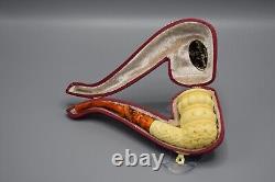 Ornate Tall Stack Pipe block Meerschaum New Comes In Custom Made Case#599