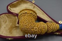 Ornate Topkapi Pipe BLOCK MEERSCHAUM-NEW-HAND CARVED Case#506 Silver Wearing