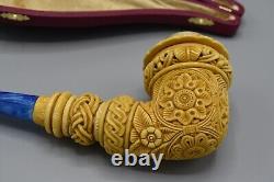 Ornate Topkapi Pipe BLOCK MEERSCHAUM-NEW-HAND CARVED Case#506 Silver Wearing