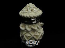 Ottoman Geometric Block Meerschaum Pipe witha Lid, Silver Band, Acrylic Rare 7590