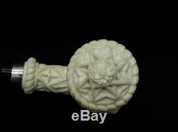 Ottoman Geometric Block Meerschaum Pipe witha Lid, Silver Band, Acrylic Rare 7590