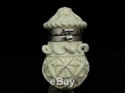 Ottoman Geometric Block Meerschaum Pipe witha Lid, Silver Band, Acrylic Rare 7590