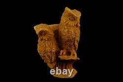 Owl Family Pipe By Koray Block Meerschaum-NEW Handmade W CASE#958