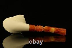 Owl Hand Carved Block Meerschaum Pipe with custom CASE 12223