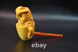Owl In A Cup Pipe BY SADIK YANIK Block Meerschaum-NEW Handmade W CASE#490