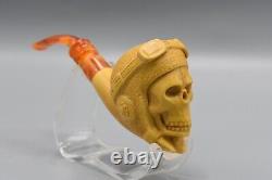 Pilot Skull Pipe BY Ali Block Meerschaum-NEW HANDMADE W CASE#1922