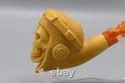 Pilot Skull Pipe BY Ali Block Meerschaum-NEW HANDMADE W CASE#1922