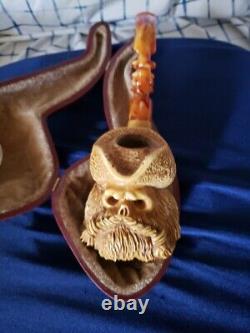 Pirate Skull Block Meerschaum One Of A Kind Pipe Signed Kenan. Large Size