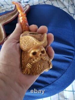 Pirate Skull Block Meerschaum One Of A Kind Pipe Signed Kenan. Large Size