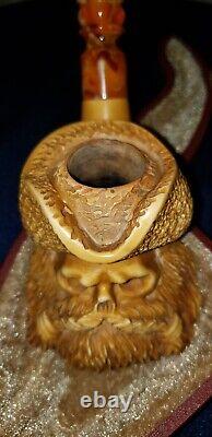 Pirate Skull Block Meerschaum One Of A Kind Pipe Signed Kenan. Large Size