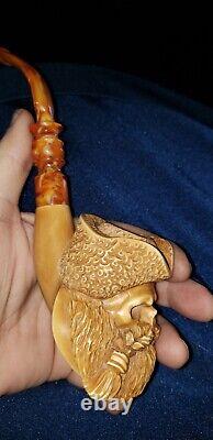 Pirate Skull Block Meerschaum One Of A Kind Pipe Signed Kenan. Large Size