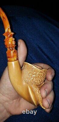 Pirate Skull Block Meerschaum One Of A Kind Pipe Signed Kenan. Large Size