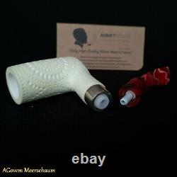 Poker Block Meerschaum Pipe, 925 Silver, Smoking Pipe, Tobacco Pipa CASE AGM-70