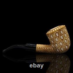 Precolored Lattice Bent Pipe BLOCK MEERSCHAUM-NEW-HAND CARVED W Case#53