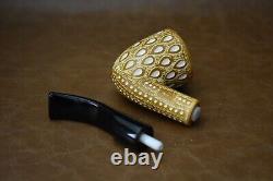 Precolored Lattice Bent Pipe BLOCK MEERSCHAUM-NEW-HAND CARVED W Case#53