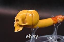 Pumpkin Skull Pipe By ALI W Skull Tamper New-block Meerschaum Handmade W Case931