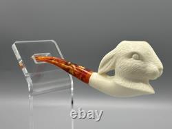 Rabbit / Bunny Figure Pipe block Meerschaum Handmade New Custom Made Case#1590