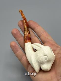 Rabbit / Bunny Figure Pipe block Meerschaum Handmade New Custom Made Case#1590