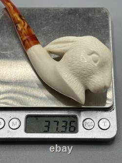 Rabbit / Bunny Figure Pipe block Meerschaum Handmade New Custom Made Case#1590