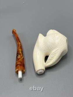 Rabbit / Bunny Figure Pipe block Meerschaum Handmade New Custom Made Case#1590