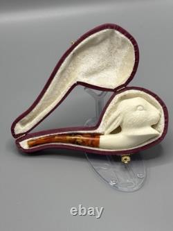 Rabbit / Bunny Figure Pipe block Meerschaum Handmade New Custom Made Case#1590