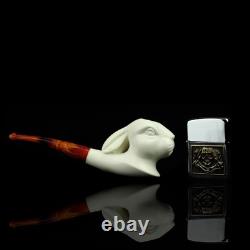 Rabbit / Bunny Figure Pipe block Meerschaum Handmade New Custom Made Case#1843