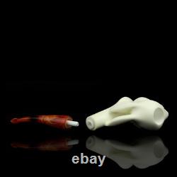 Rabbit / Bunny Figure Pipe block Meerschaum Handmade New Custom Made Case#1843