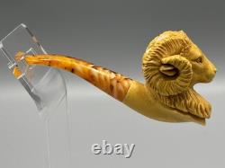 Ram Figure Pipe Block Meerschaum Handmade NEW With Case#27