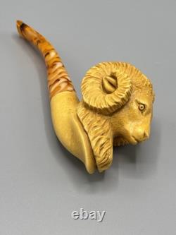 Ram Figure Pipe Block Meerschaum Handmade NEW With Case#27