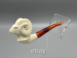 Ram Figure Pipe Block Meerschaum Handmade NEW With Case#318