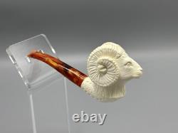 Ram Figure Pipe Block Meerschaum Handmade NEW With Case#318