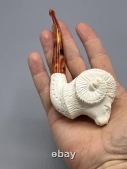 Ram Figure Pipe Block Meerschaum Handmade NEW With Case#318