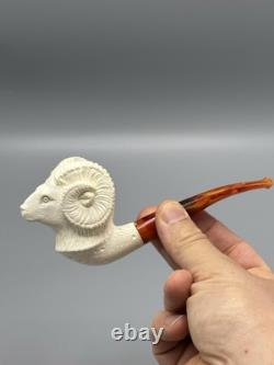 Ram Figure Pipe Block Meerschaum Handmade NEW With Case#318