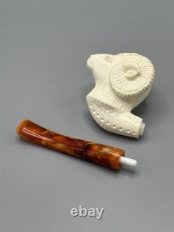 Ram Figure Pipe Block Meerschaum Handmade NEW With Case#318