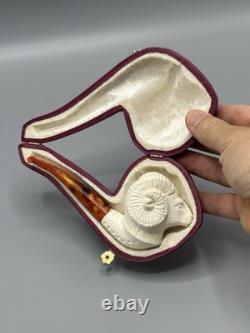 Ram Figure Pipe Block Meerschaum Handmade NEW With Case#318